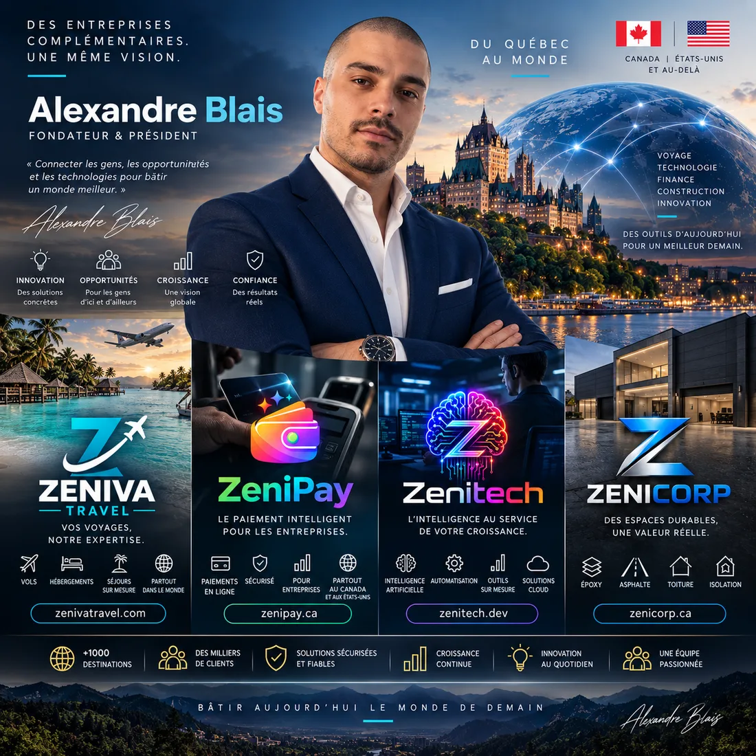 Alexandre Blais, fondateur — Zeniva Travel, ZeniPay, Zenitech, ZeniCorp